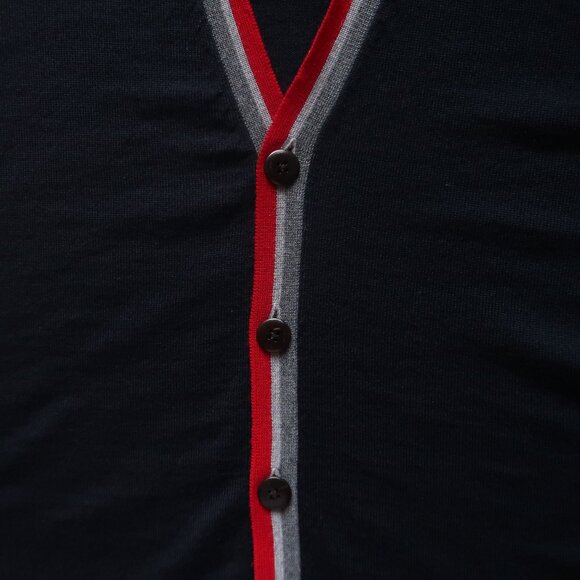 Brooks Brothers Men’s Italian Merino Wool Long Sleeve Cardigan XXL Navy Red Grey - Picture 9 of 10